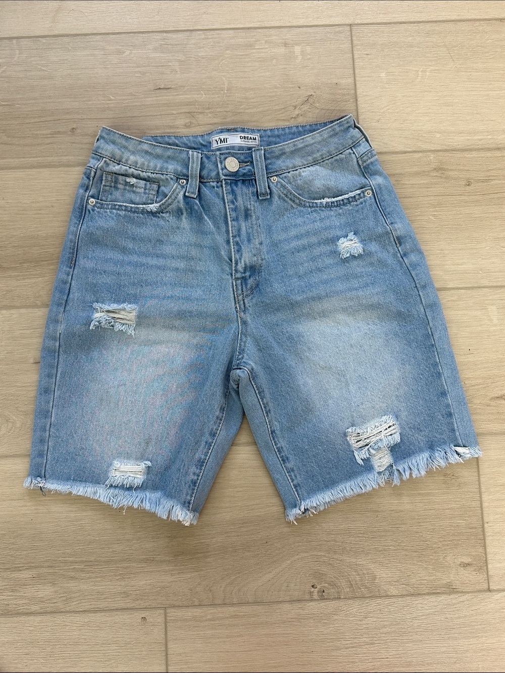YMI Light Blue Distressed Denim Bermuda Shorts